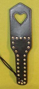 Studded Open Heart Leather Paddle  -  12" x 3" -  Great Burn  $24.99